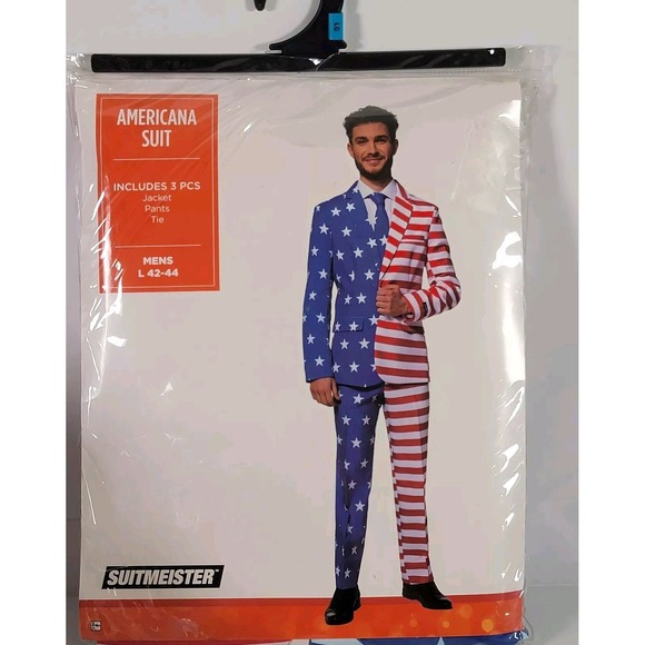 3 Piece United States America Flag Red White Blue Suit Costume Mens L 42-44 - Picture 4 of 8